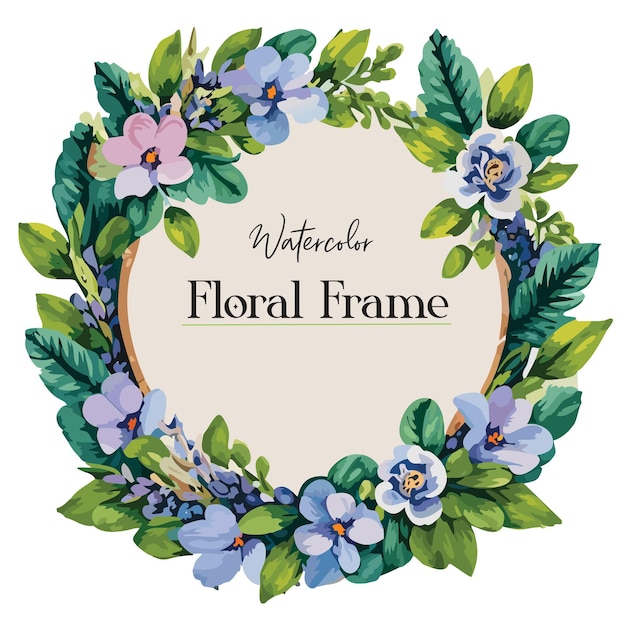 Un Beau Cadre Floral Rond à L'aquarelle Avec Des Fleurs Et Des Feuilles