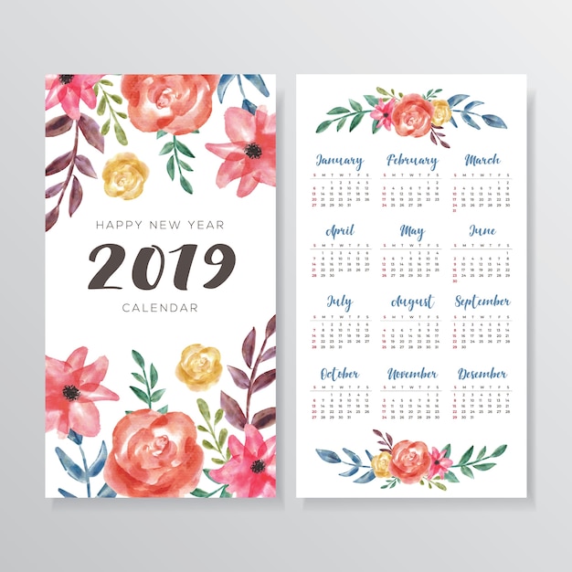 Beau Calendrier Aquarelle Floral 2019 Design