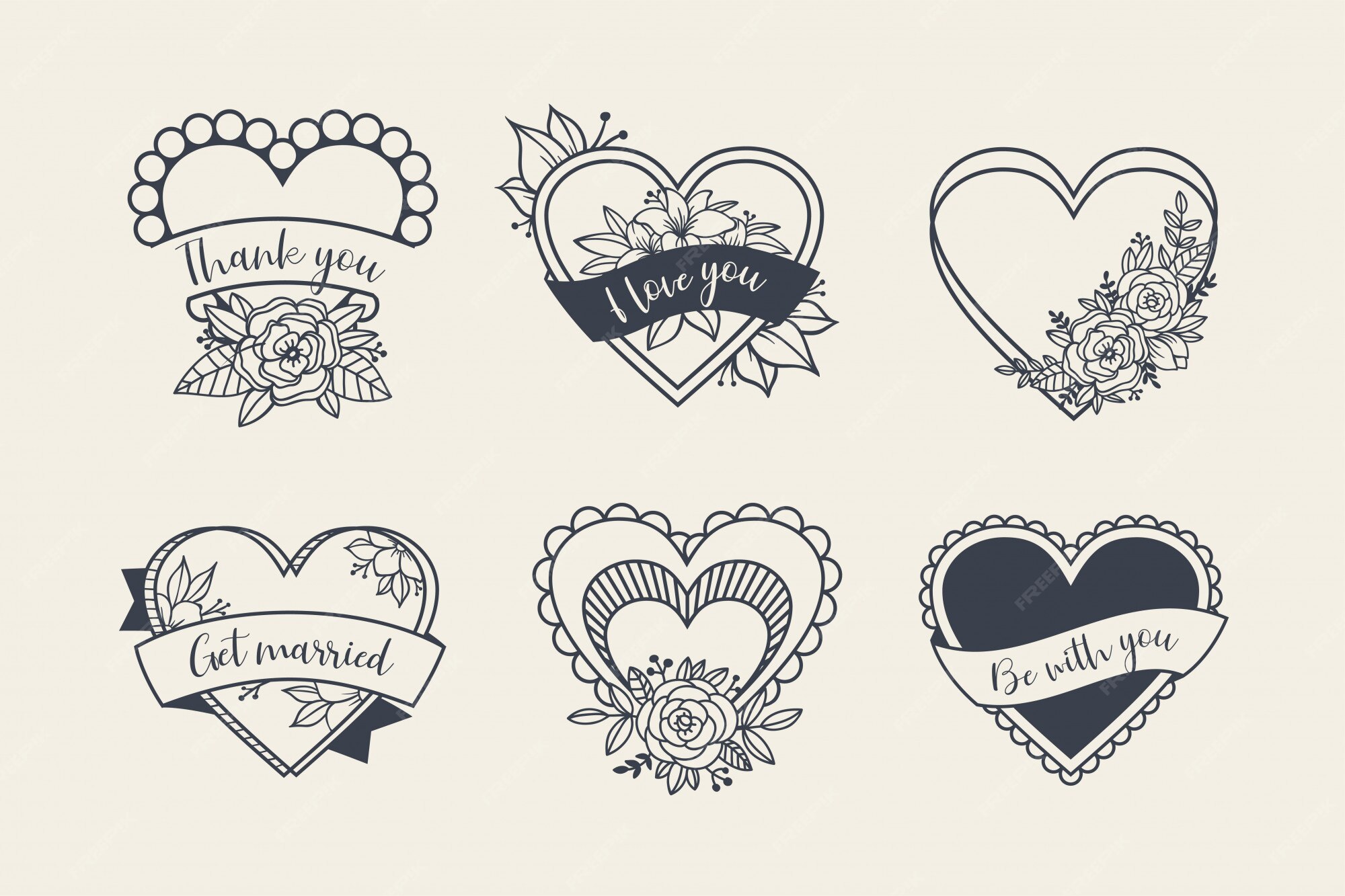 Beau Dessin D amour Facile A Faire Beau Coeur Floral, Ensemble D'amour. | Vecteur Premium