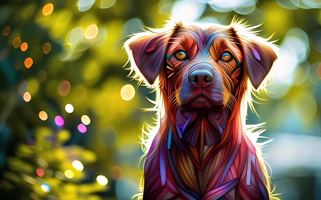 un beau corps translucide chien de couleurs vives points de lumière interne sur tout le corps