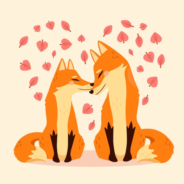 Beau Couple De Renards Saint Valentin