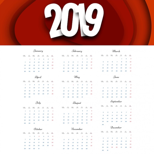 Vecteur beau design de calendrier d'entreprise 2019