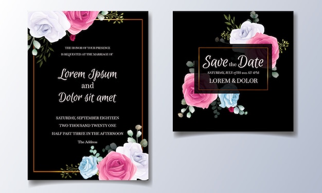 Vecteur beau et élégant modèle de carte d'invitation de mariage serti de cadre floral