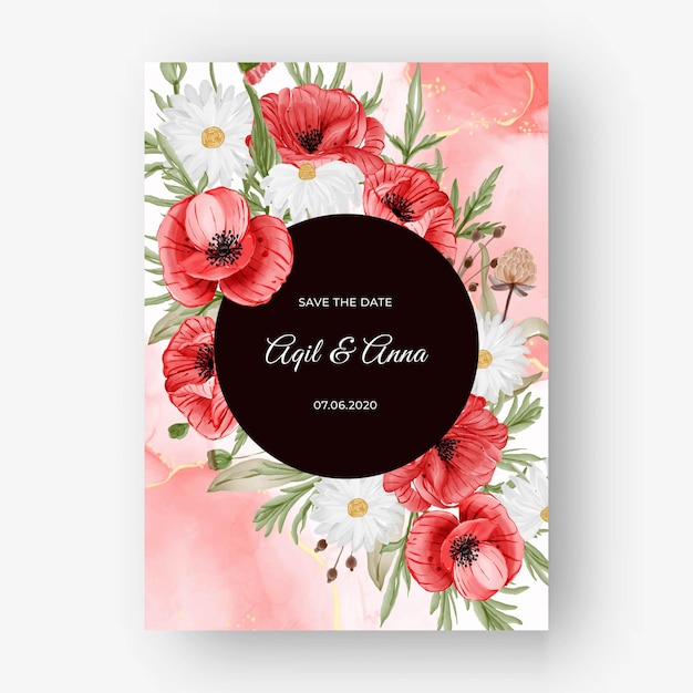 Beau Fond De Cadre Rose Pour Invitation De Mariage Avec Fleur De Pavot Rouge