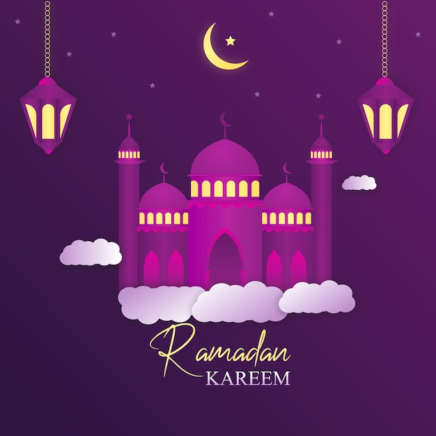 Beau Fond D'écran Ramadan Kareem Avec Lanterne Ou Mosquée Dans Le Ciel