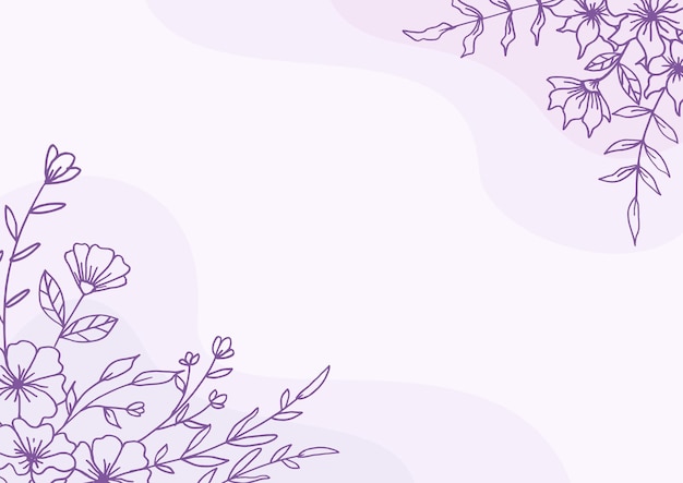Beau fond floral violet avec des fleurs et des feuilles dessinées à la main