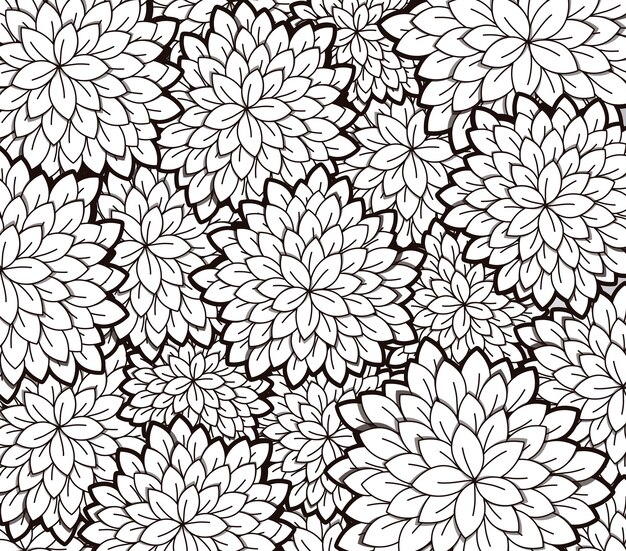 Vecteur beau fond noir et blanc monochrome avec des fleurs tatouées