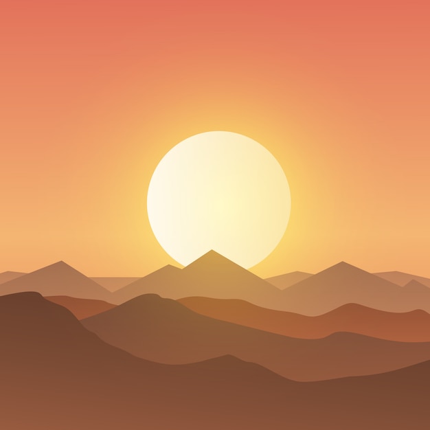 Beau fond de paysage montagneux au coucher du soleil