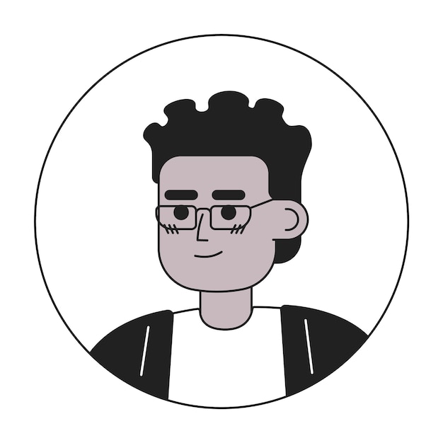 Vecteur beau garçon afro-américain dans des lunettes monochrome plat linéaire tête de caractère dreadlocks coiffure contour modifiable dessiné à la main visage humain icône 2d dessin animé spot vecteur avatar illustration