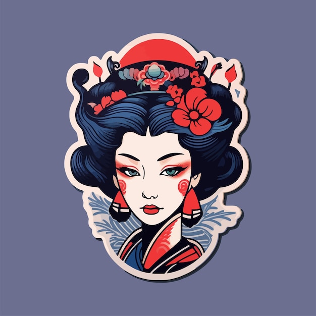 beau geisha illustration tatouage style t-shirt design logo femme portrait de geisha