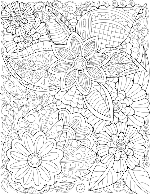 Vecteur un beau grand dessin de motif de fleurs à croissance lente entouré de feuilles délicieusement. jolie plante à fleurs dessin au trait ringe progressivement avec de grands pétales magnifiquement.