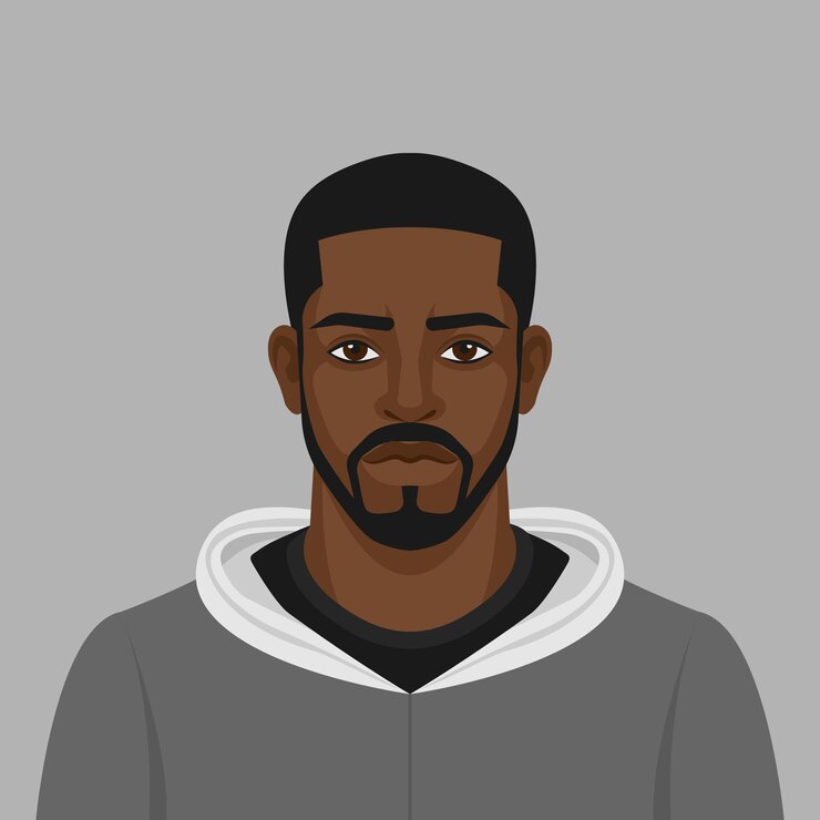Vecteur un beau homme noir avec une barbe et un capuchon.