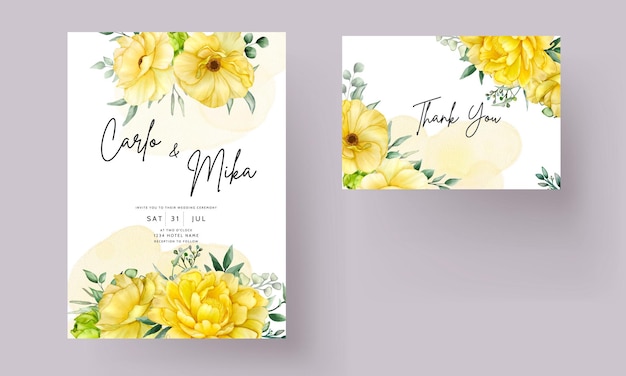 Vecteur beau jeu de cartes d'invitation de mariage aquarelle floral dessiné à la main
