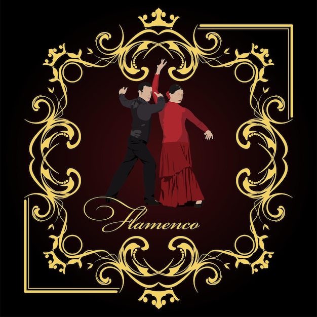 Vecteur beau jeune couple danse affiche de flamenco illustration vectorielle