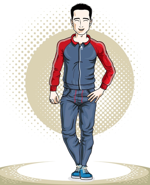 Vecteur beau jeune homme brun debout. illustration vectorielle du sportif. clipart de thème de mode de vie actif et sain.