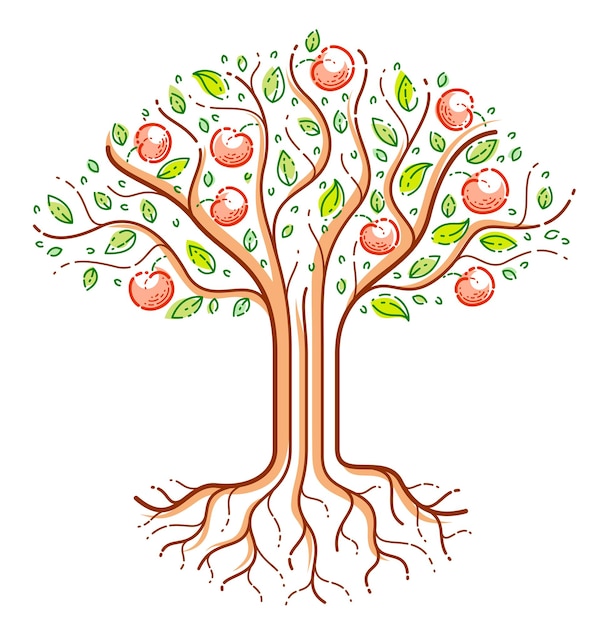 Beau Logo Ou Icône De Dessin De Style Linéaire Vectoriel D'arbre Fruitier De Pomme, Dessin Parfait.