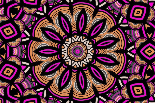 Beau mandala abstrait fractal avec un motif multicolore circulaire et une belle fleur au centre