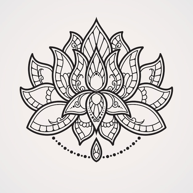 Vecteur beau mandala de fleur de lotus adapté aux tatouages au henné photos livres à colorier islam hindou bouddha inde pakistan chinois arabe