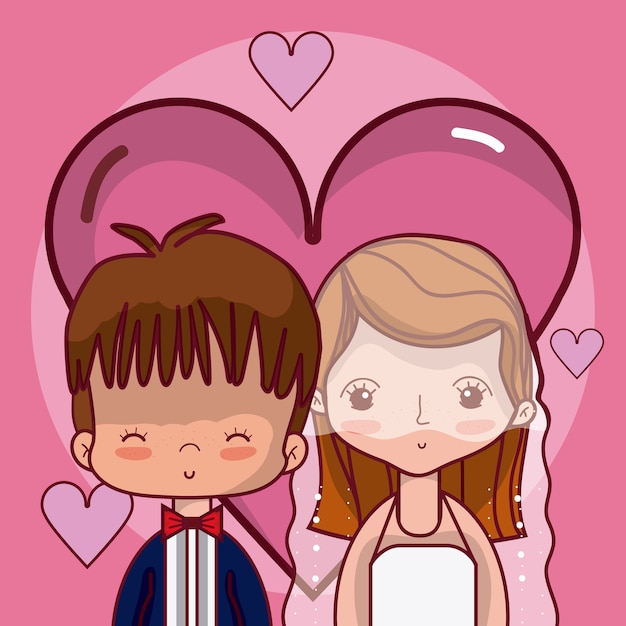 Vecteur beau mariage couple amoureux de dessin animé de coeurs