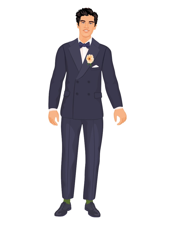 Vecteur beau marié en costume bleu marine foncé isolé sur fond blanc