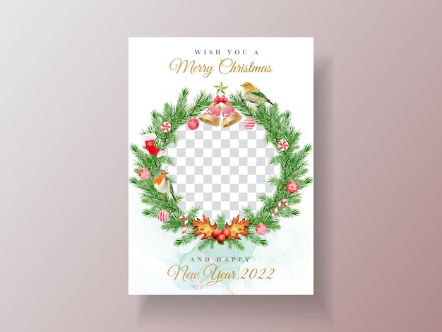 Beau modèle de carte avec aquarelle d'ornement floral et noël