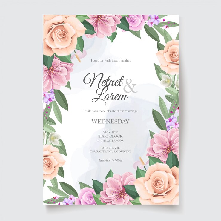 Beau modèle de carte d'invitation florale