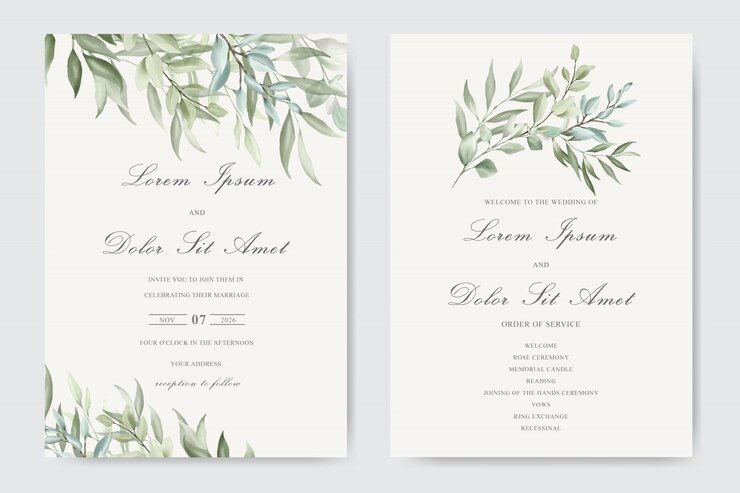 Beau modèle de carte de mariage aquarelle avec feuillage