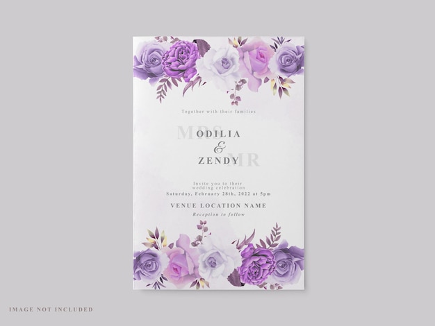 Beau Modèle De Carte De Mariage Avec Thème Floral Violet