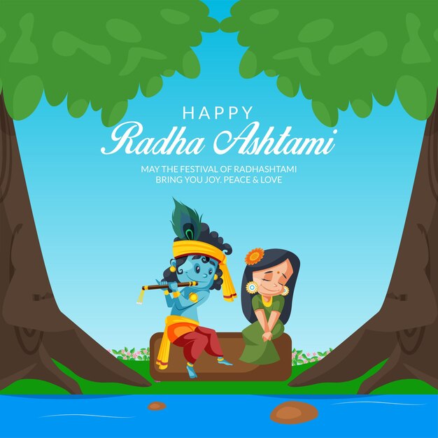 Vecteur beau modèle de conception de bannière happy radha ashtami