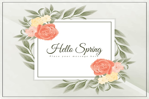 Beau Modèle De Conception De Carte Hello Spring Avec Illustration Vectorielle Aquarelle Floral Premium