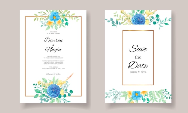 Beau Modèle D'invitation De Mariage Avec Des Fleurs Et Des Feuilles Aquarelles