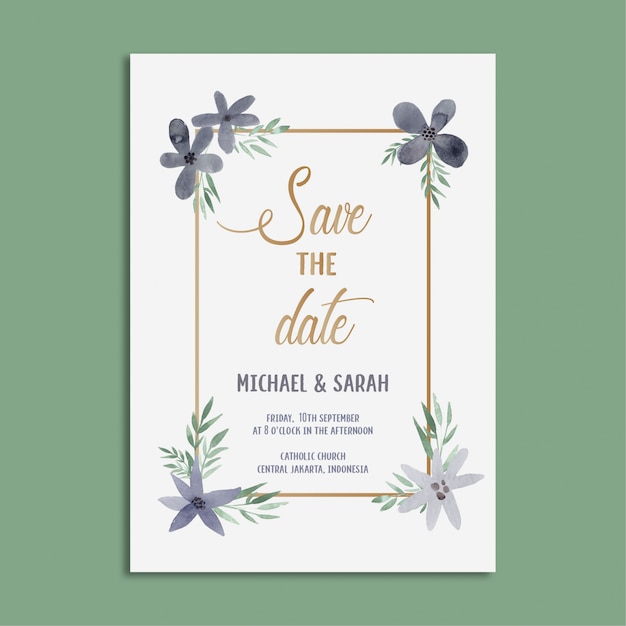 Vecteur beau modèle d'invitation de mariage floral d'aquarelle