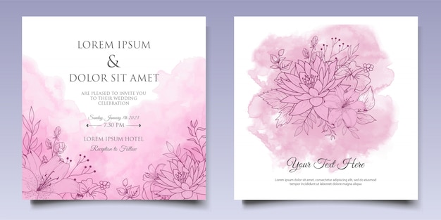 Beau Modèle D'invitation De Mariage Floral Avec Style Lineart