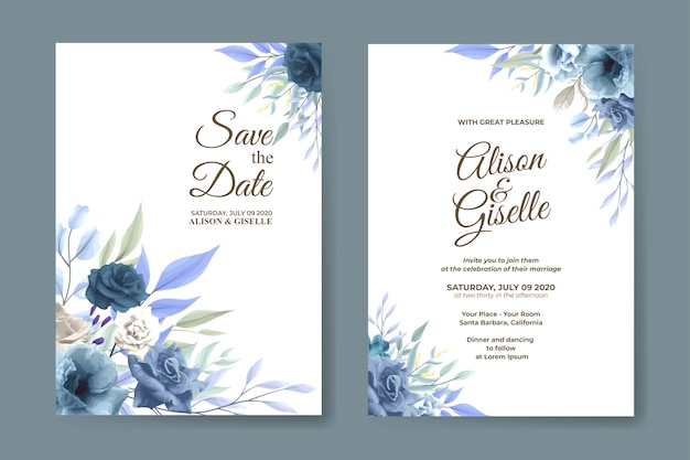 Beau Modèle D'invitation De Mariage Avec Des Roses Bleues