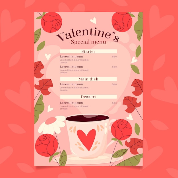 Vecteur beau modèle de menu de la saint-valentin