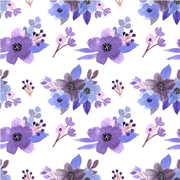 Beau Modèle Sans Couture Aquarelle Bouquet Floral Bleu Pourpre