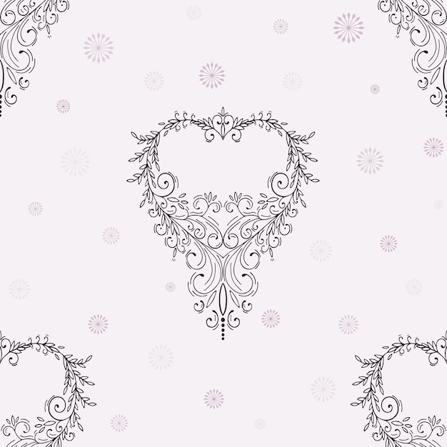 Beau Motif Coeur Vecteur Ajouré Avec Boucles Et Petites Fleurs. Modèle Sans Couture Décoratif Pour La Conception.