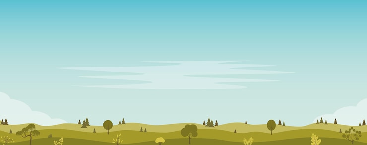 Vecteur beau paysage de champs avec des buissons d'arbres de collines verdoyantes paysage rural campagne