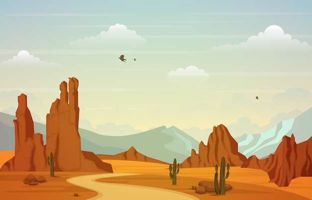 Vecteur beau paysage de désert occidental avec illustration de la montagne de la falaise du ciel