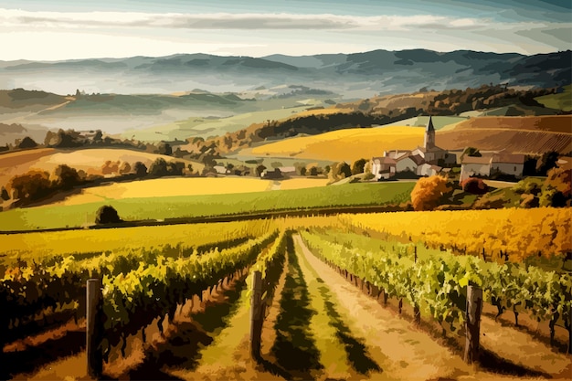 Vecteur beau paysage européen automnal de vergers et de vignobles