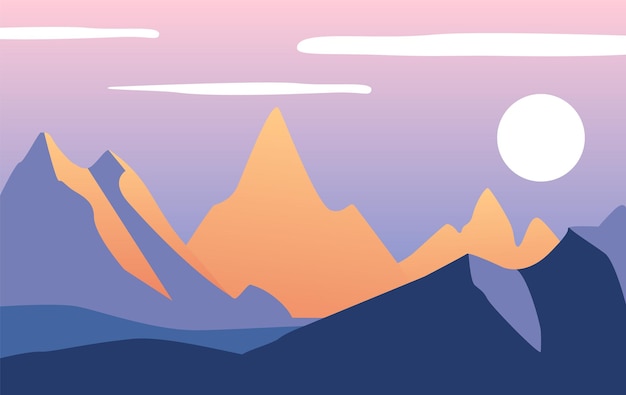 Beau paysage naturel avec des montagnes le soir du jour vecteur élément de conception d'illustration pour bannière d'affiche