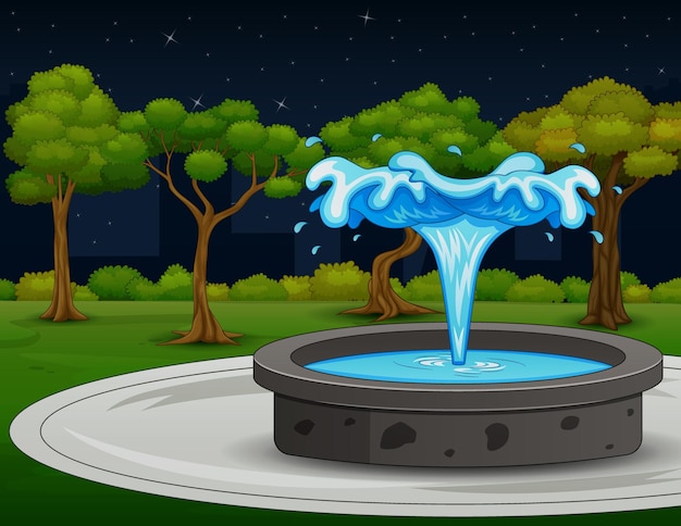 Beau paysage de nuit avec une illustration de fontaine