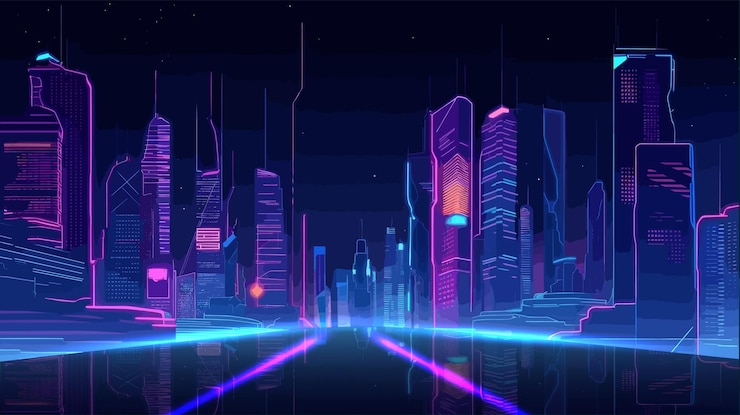 Vecteur beau paysage urbain avec fond de jeu d'illustration de vecteur de dessin animé de ville futuriste