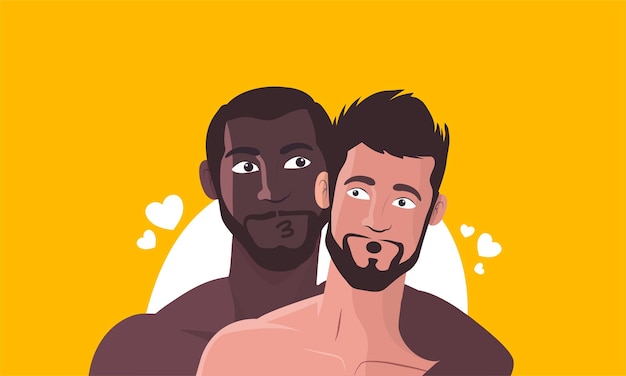 Beau personnage de couple gay tombant amoureux l’un de l’autre pour un événement de la fierté LGBT