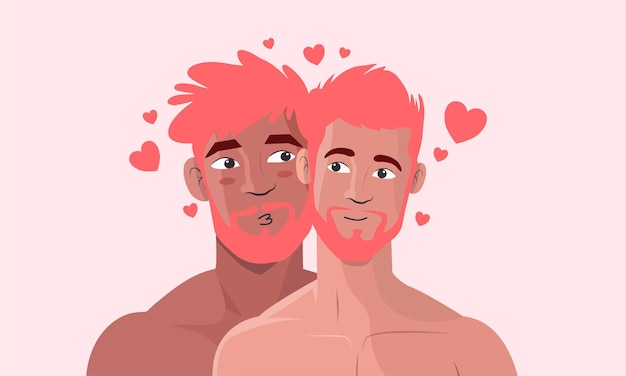 Beau personnage de couple gay tombant amoureux l’un de l’autre pour un événement de la fierté LGBT