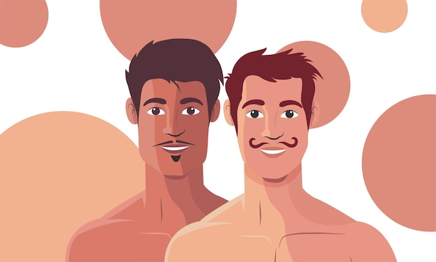 Beau personnage de couple gay tombant amoureux l’un de l’autre pour un événement de la fierté LGBT