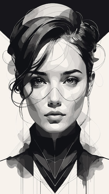 Vecteur beau portrait de femme dessinant une œuvre d'art vectorielle