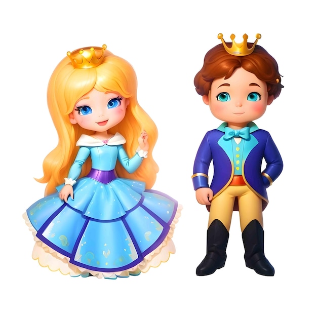 Le beau prince et la princesse en robe bleue