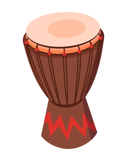 Vecteur beau tambour d'instrument de musique à percussion traditionnel tambour en bois avec un accessoire d'ornement décoratif pour des fêtes et des événements concerts illustration de dessins animés vectoriels isolée