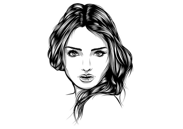 Vecteur beau visage de femme illustration vectorielle dessinée à la main